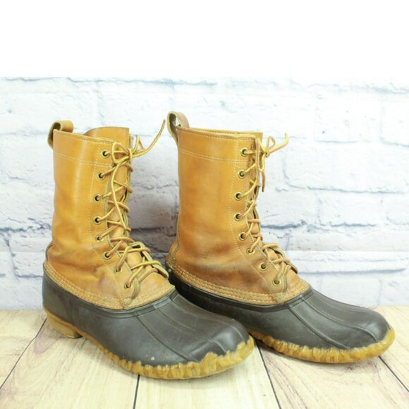 Vintage LL Bean Brown Leather Lace Up Unlined Mid Calf Hunting Duck Boots Size 8 - Picture 3 of 11